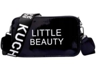 BLACK Patent Small TAŠKA cez rameno LITTLE BEAUTY Popruh s nápismi