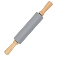SILIKÓNOVÝ ROLOVACÍ VALEC, NEPRIĽNAVÉ, DREVENÉ RÚČKY, 38CM, SIVÁ