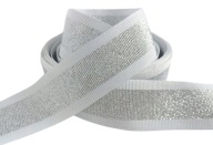 Grogrénová stuha 30 mm biely a strieborný biely strieborný prúžok