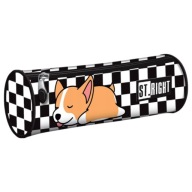 Školský tubusový peračník, sivý, mládežnícky psík St. Správny Ospalý Corgi