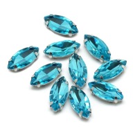 Štrasové kamienky na šitie v košíku, sklo a mosadz, konské oko 15x7mm, 10ks