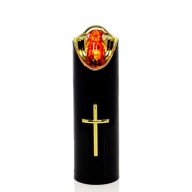 Čierna LED vložka do sviečky so zlatým vnútrom a 17 cm červeným krížom