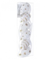 BIELE VAJCIA S VEĽKONOČNÝMI PRÍVESKAMI 6cm, 6 kusov