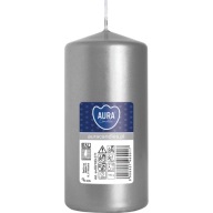 STRIEBORNÁ METALIKA Valčeková sviečka bez vône PARAFÍNOVÁ SVIEČKA 10CM 20H 150G