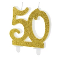 Narodeninová sviečka CYFRA 50 BIRTHDAY zlatá veľká 7,5 cm ozdoba na tortu