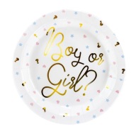 Papierové taniere pre GENDER REVEAL, nápis BOY alebo GIRL, 23 cm, 6 ks