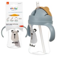 AKUKU FĽAŠA S VÝSUVNOU SLAMIČKOU, uzamykateľná, svetlý pohár, rúčky, 300 ml 9+