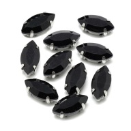 Štrasové kamienky na šitie v košíku, sklo a mosadz, konské oko 12x6mm, 10ks