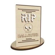 Vitráž drevená LAMPIÓNA s lebkou HALLOWEEN RIP 10cm