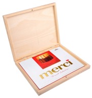 DREVENÁ KRABIČKA na čokoládky MERCI, darček, DEKORATÍVNA NÁDOBA
