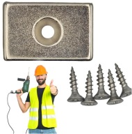 Neodymový tanierový magnet 30x20x5 N42 s kónickým otvorom 8/4 mm + 2x skrutka