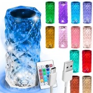 KRYŠTÁLOVÁ STOLOVÁ LAMPA SPÁLŇOVÁ STOLNÁ LAMPA RGB DIAMANTOVÁ LED + DIAĽK.