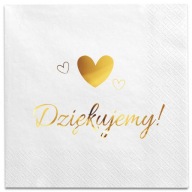 Biele obrúsky so zlatým nápisom Thank you heart