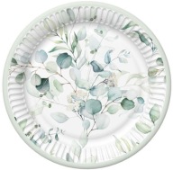 Papierové taniere EUKALIPTUS Listy Birthday Communion Boho 18cm 8 ks.