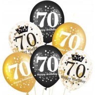 Narodeninové balóny 70 HAPPY BIRTHDAY so zlato-čiernymi konfetami dekorácia HEL 6