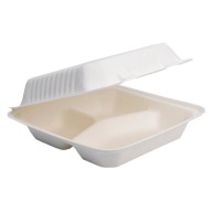 3-priehradkový OBEDOVÝ BOX z CUKROVEJ TRSTINY, SILNÝ, 230x230x75mm, balenie 10 kusov
