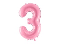 Fóliový balón Digit 3, 86cm, ružový pastel na HEL