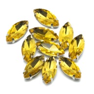 Štrasové kamienky na šitie v košíku, sklo a mosadz, konské oko 15x7mm, 10ks