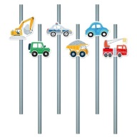 Papierové slamky na nápoje Construction Vehicles Birthday Birthday 19,5cm 6 ks