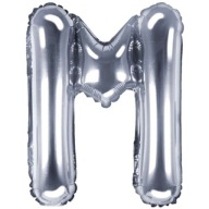 Fóliový balón PÍSMENO M, STRIEBORNÁ abeceda, nápis MINI