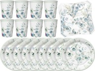 Súprava tanierov, pohárov, obrúskov, EUKALIPTUS, boho listy, prijímanie pri krste