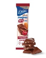 E.Wedel tyčinka plus horčíková mliečna čokoláda s čerešňami a mandľami 24 g