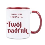 Biely kombinovaný hrnček, gaštanové vnútro, 330 ml, s akoukoľvek grafikou, logom alebo textom