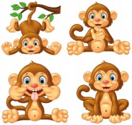 NÁLEPKY NA BIELEJ FÓLII NA NÁSTENNÝ NÁBYTOK MONKETY OPICE MONKENY MONKEYS