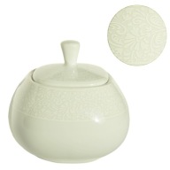 BIELA ​​MISKA NA CUKOR s porcelánovým vrchnákom, nádoba na cukor, čipka Rina 1079