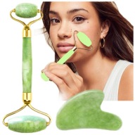 ROLLER MASSAGER pravý nefritový kameň na tvár + sada GUA SHA
