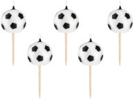 Narodeninové sviečky na futbalovú futbalovú tortu, 5 kusov, 3D guľaté