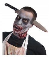 ČELENKA Nôž V HLAVE PREKRVANÝ HALLOWEENSKÝ KOSTÝM