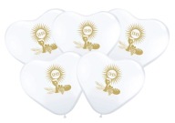 Communion Balloons HEARTS White with Gold Print IHS Communion COMMUNION 5 ks.