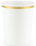 Papierové poháre BIELE ZLATÉ na narodeniny, sväté prijímanie, svadby, 260 ml, 6 ks