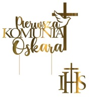 CROSS Topper COMMUNION set IHS ozdoba na tortu s menom