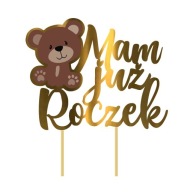 Tortový topper 1. narodeniny MÁM UŽ ROK plyšového medvedíka