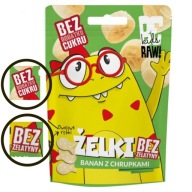 Vegánske banánové gumičky bez cukru s chrumkami Purella BeRaw 35g. chutné