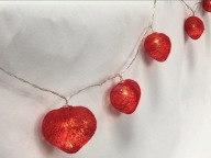 Bavlnené guličky Heart Red srdiečkové lampy 10ks LED 4cm