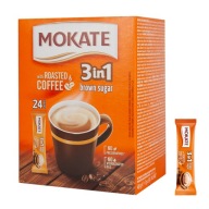 Kávový nápoj 3v1 instantný hnedý cukor 3v1 Mokate krabička na kávovú zmes 24ks