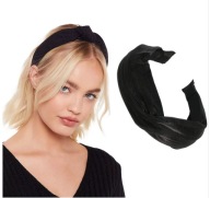 Čelenka do vlasov s turbanovým uzlom podobná koži, čierna