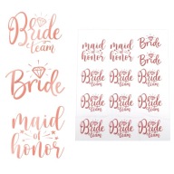 Bride to Be umývateľné tetovanie ružové zlato na slepačiu párty 13 ks