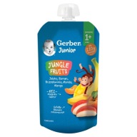 Gerber Junior Jungle Fruits Mousse Jablko Banán Broskyňa Dezert 1 rok 110g