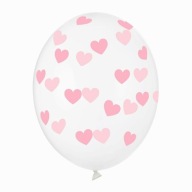 TRANSPARENTNÉ BALÓNKY s ružovými srdiečkami 30 cm x6