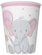 ELEPHANT papierové poháre Ružové baby Shower One Year Old Birthday 250ml 8 ks.