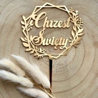 Svätý krst do venca BOHO Krstný topper PLEXI ZLATÝ zrkadlo