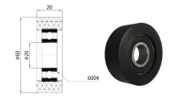 Polyuretánový valček s priemerom ložiska 60 mm, priemer 20