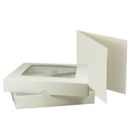 Krabička s okienkom + podstavec na kartičku 14x14, krémová