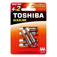 6x alkalické batérie TOSHIBA FINGERS LR03 AAA