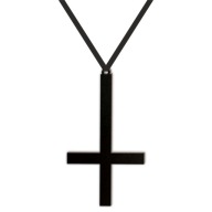 PRÍvesok čierny CROSS obrátený náhrdelník HALLOWEEN, HDF doska, stuha