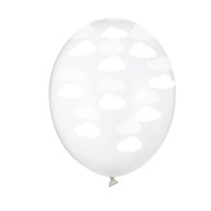 Priehľadný balón s bielymi obláčikmi 30 cm, 1 ks
